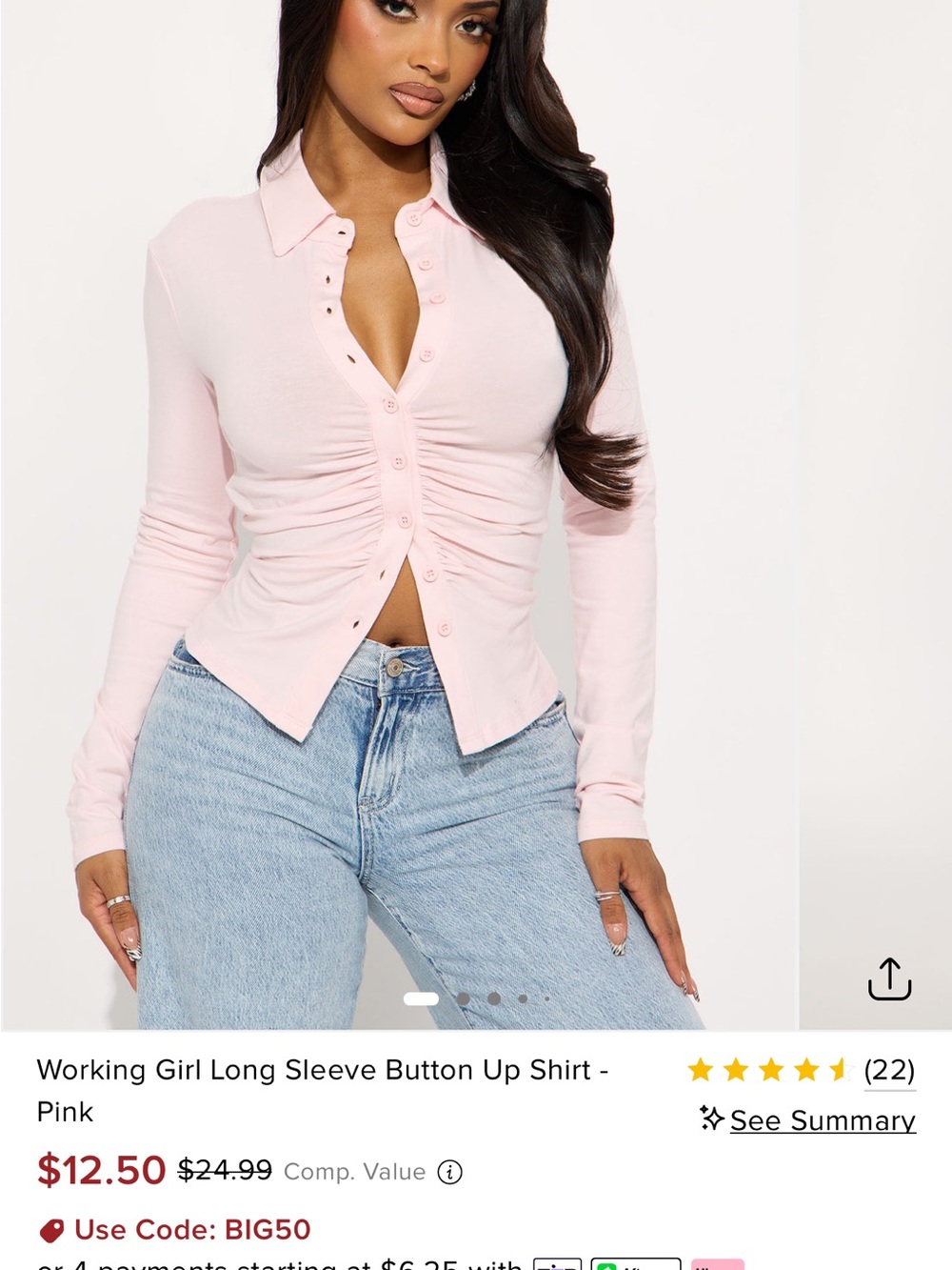 Fashion Nova Pink Ruched Button-Down Shirt